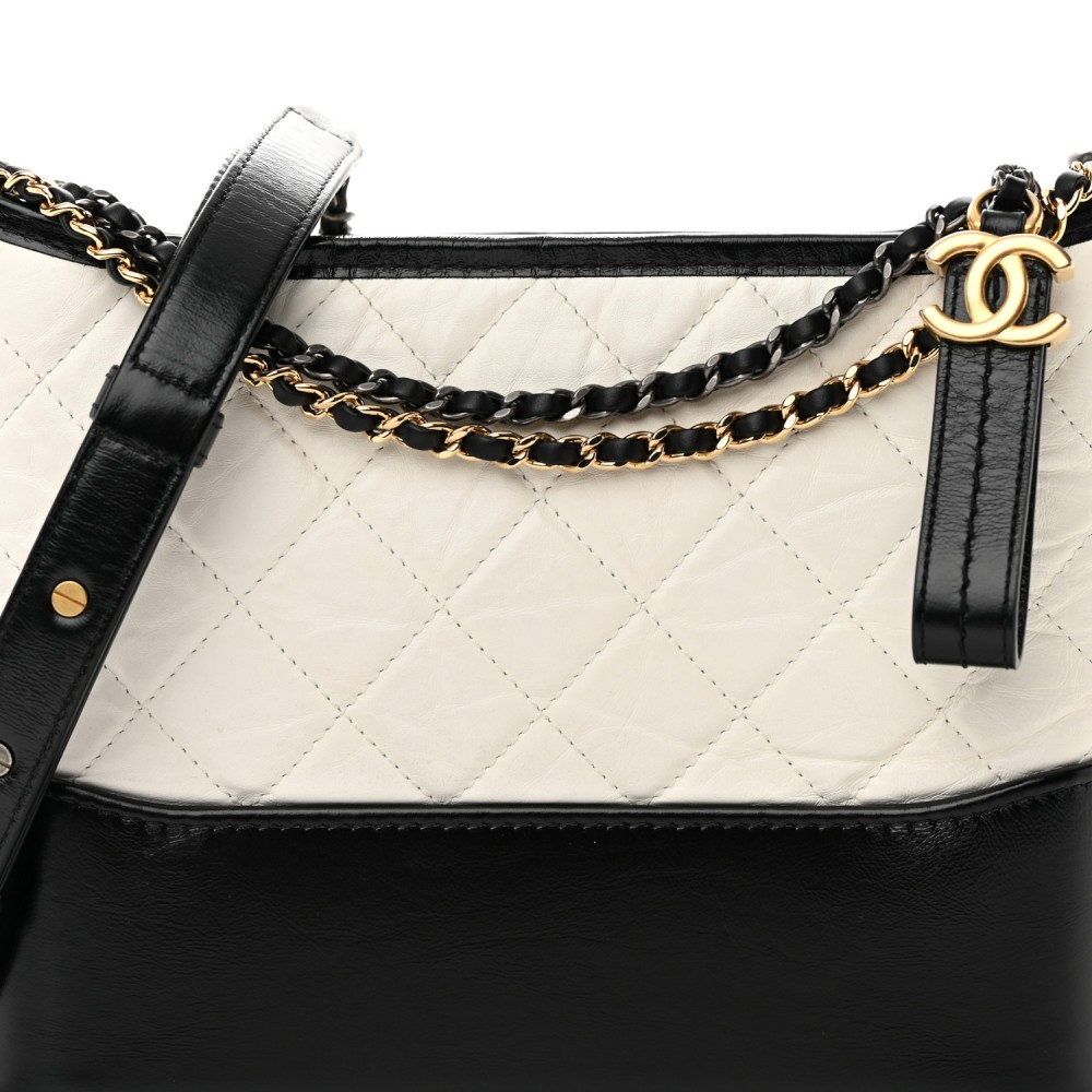 Aged Calfskin Quilted New Medium Gabrielle Hobo White