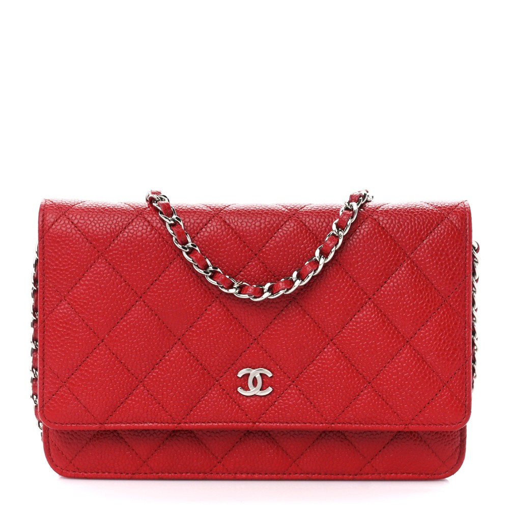 Caviar Quilted Wallet on Chain WOC Red