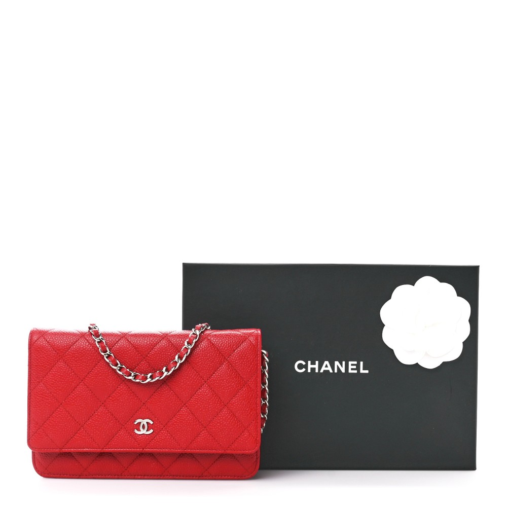 Caviar Quilted Wallet on Chain WOC Red