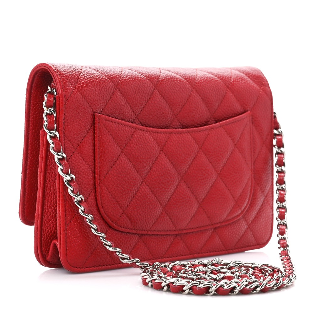 Caviar Quilted Wallet on Chain WOC Red