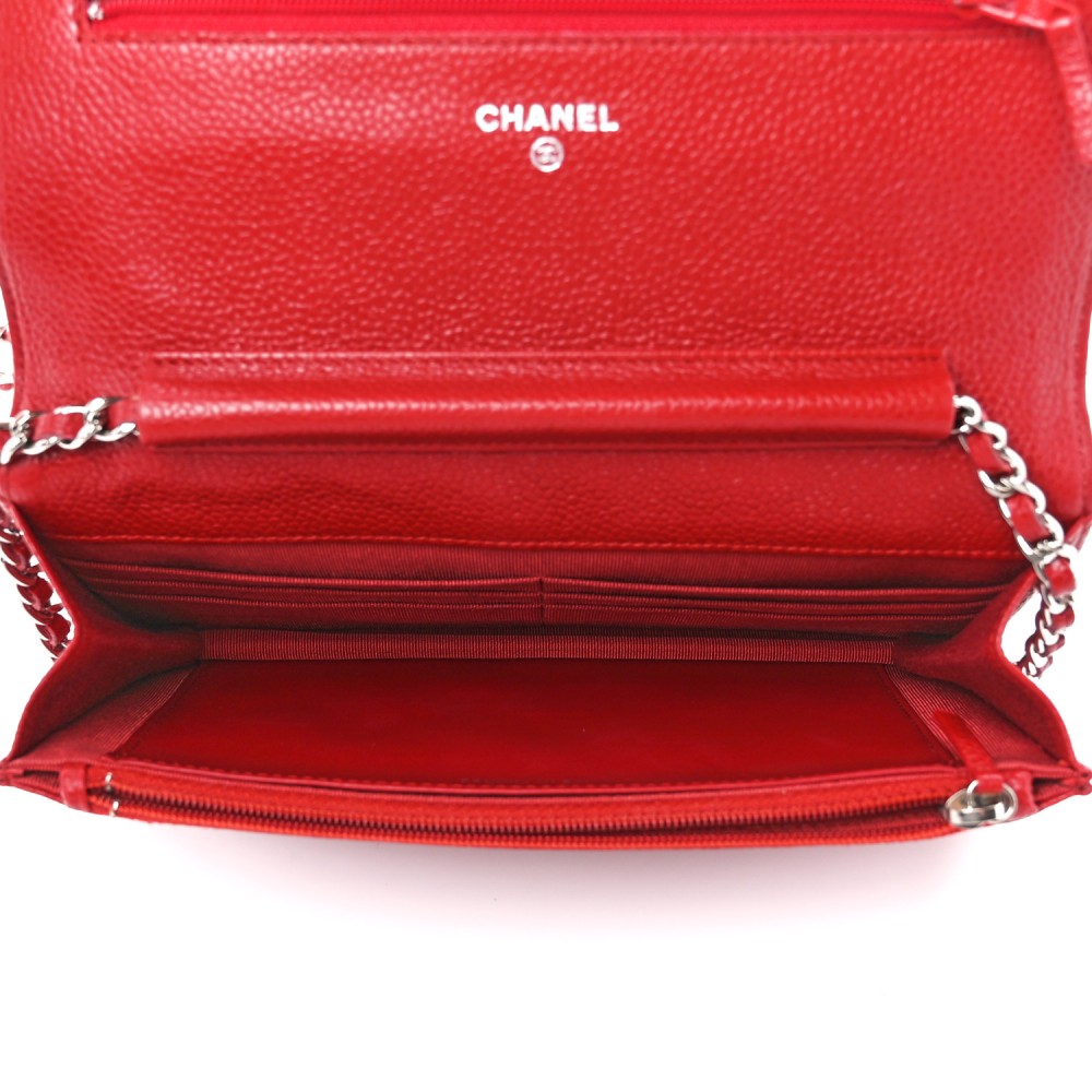 Caviar Quilted Wallet on Chain WOC Red