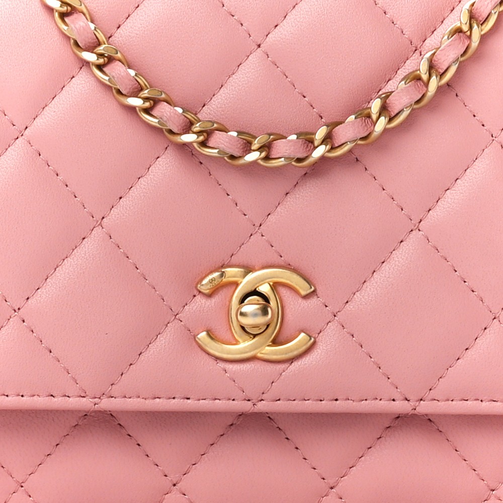 Lambskin Quilted CC Pearl Crush Wallet on Chain WOC Pink