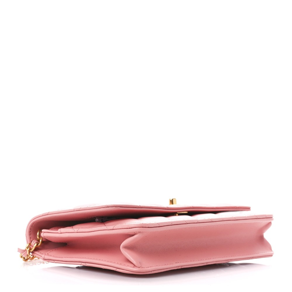 Lambskin Quilted CC Pearl Crush Wallet on Chain WOC Pink