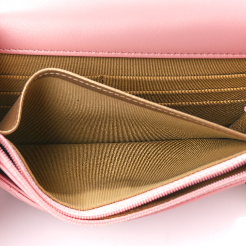 Lambskin Quilted CC Pearl Crush Wallet on Chain WOC Pink