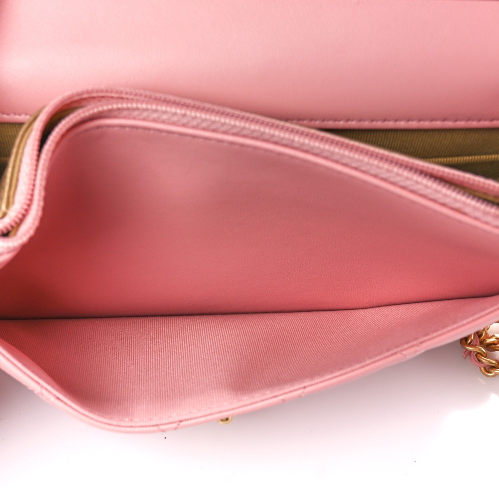 Lambskin Quilted CC Pearl Crush Wallet on Chain WOC Pink