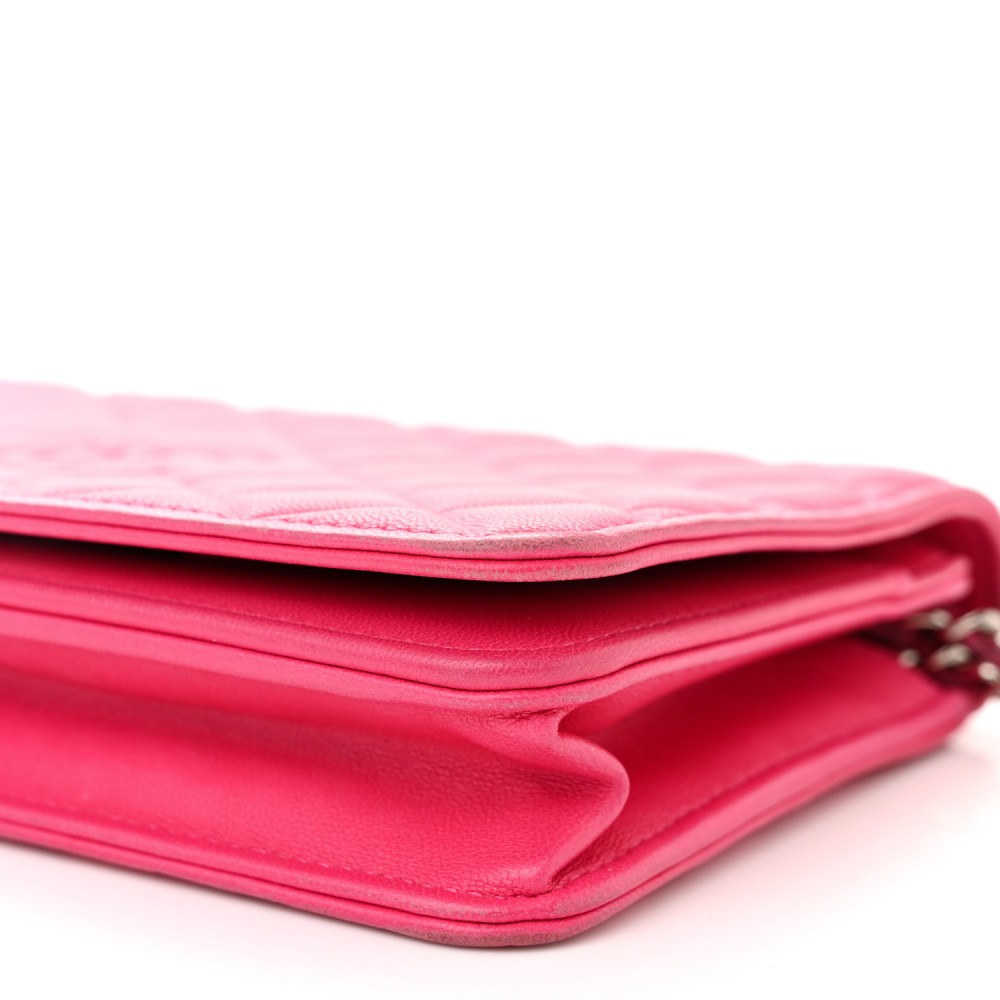 Lambskin Quilted Diamond CC Wallet On Chain WOC Pink