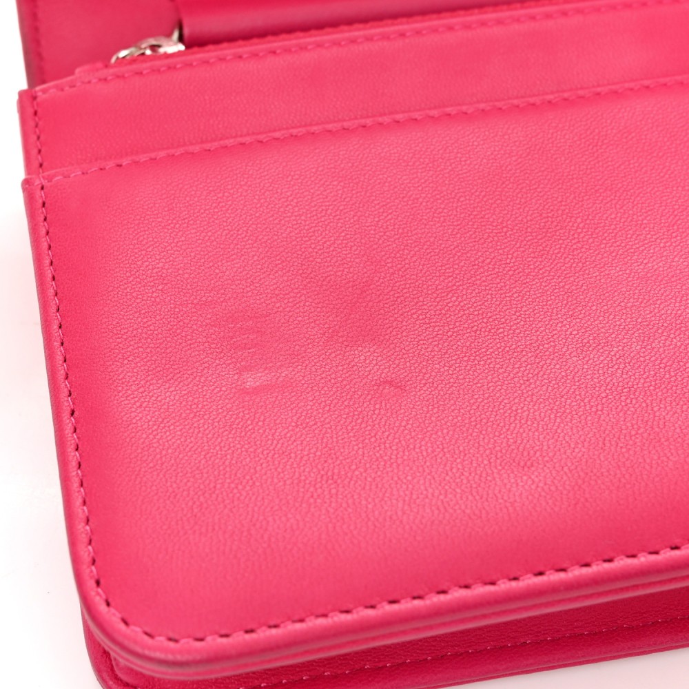 Lambskin Quilted Diamond CC Wallet On Chain WOC Pink