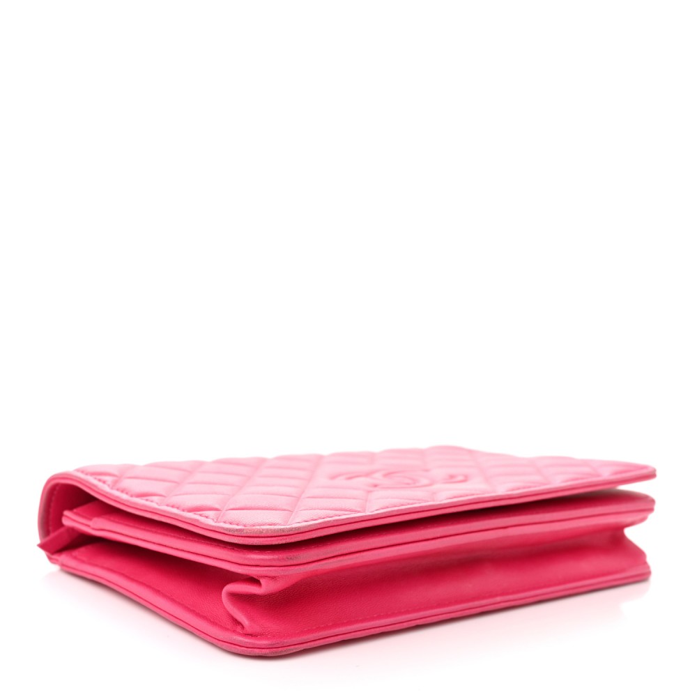 Lambskin Quilted Diamond CC Wallet On Chain WOC Pink