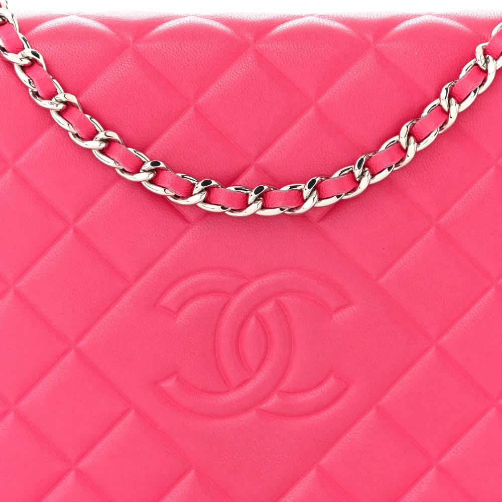 Lambskin Quilted Diamond CC Wallet On Chain WOC Pink