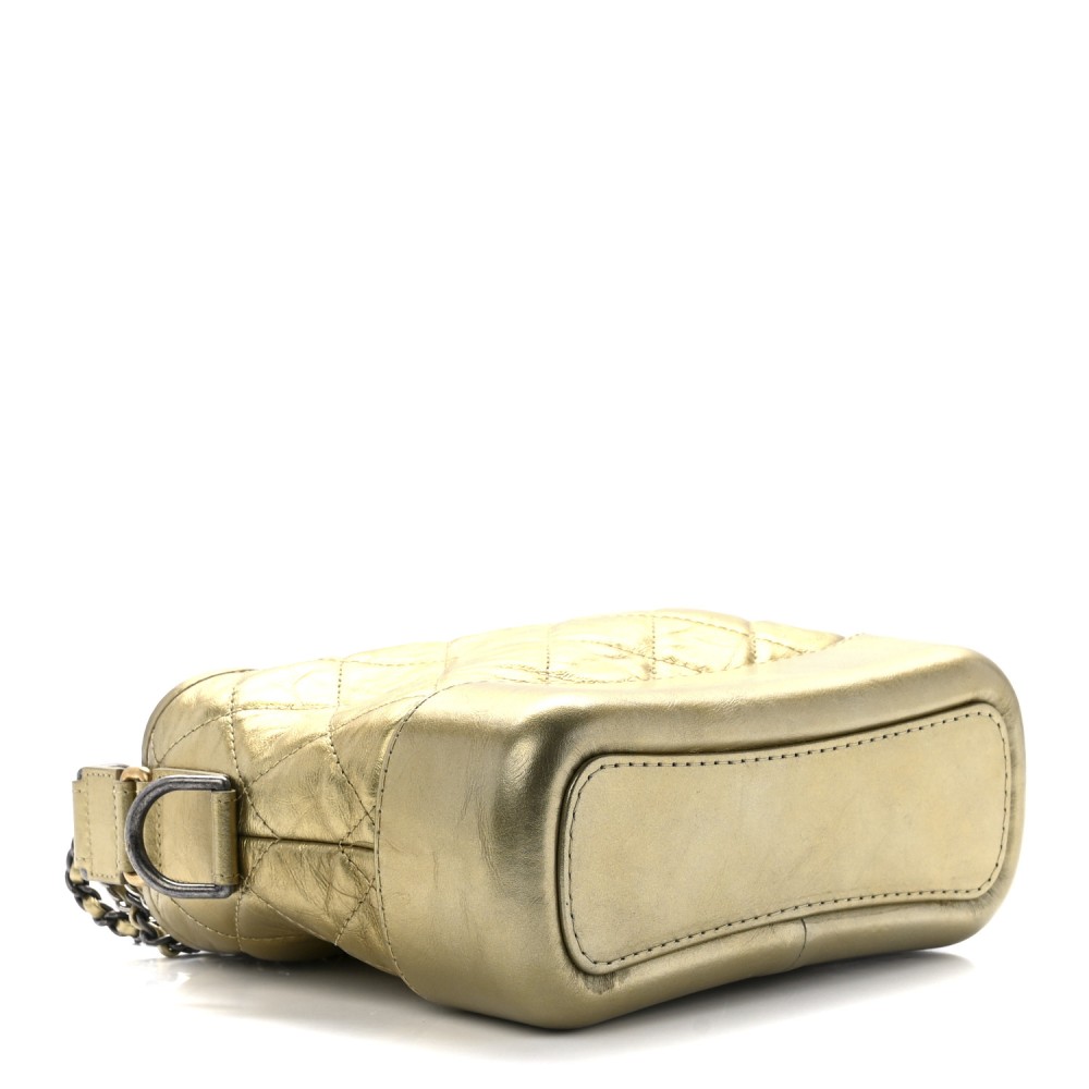 Metallic Aged Calfskin Quilted Small Gabrielle Hobo Gold