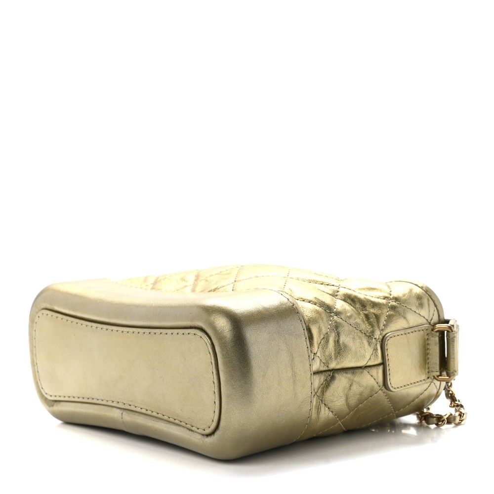 Metallic Aged Calfskin Quilted Small Gabrielle Hobo Gold