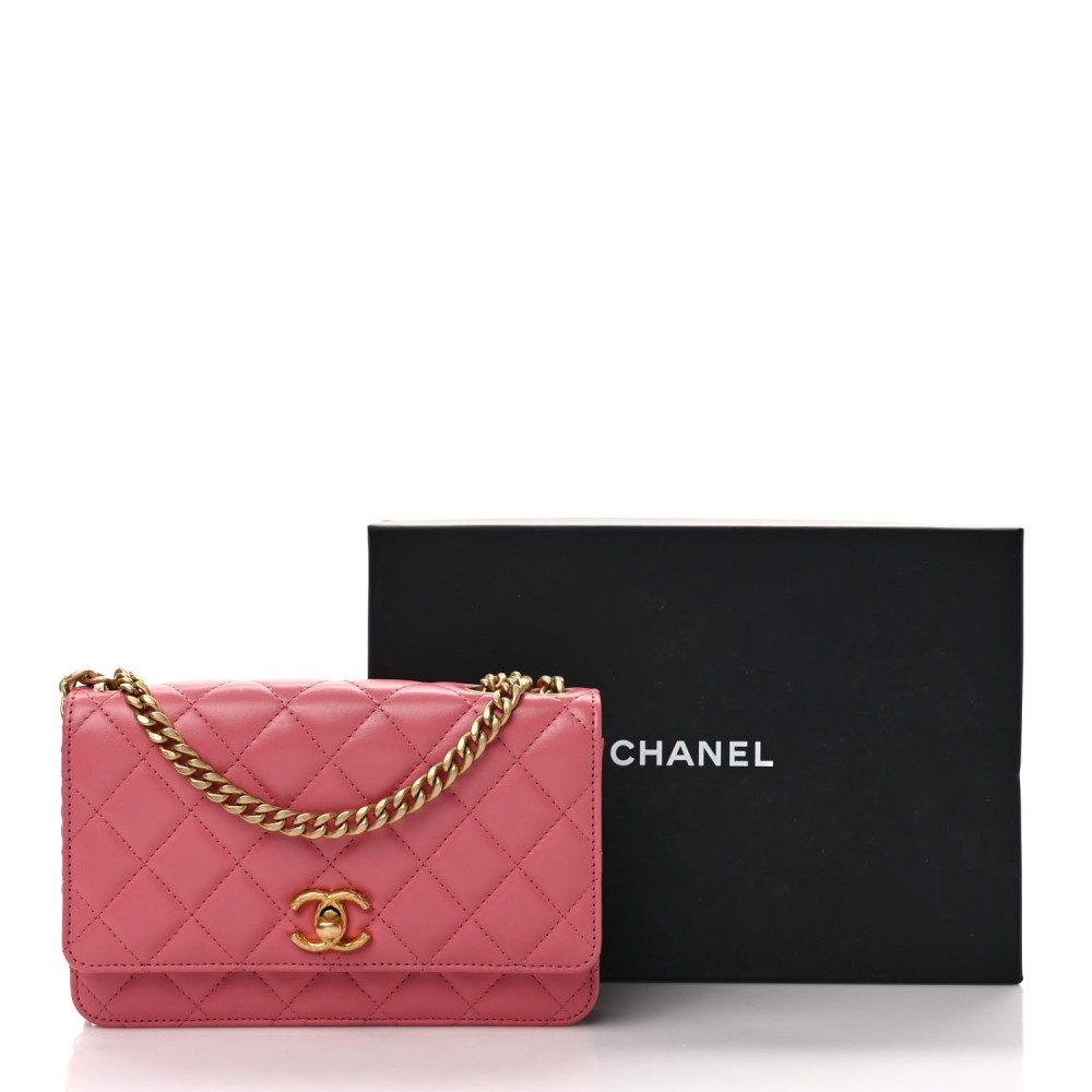 Lambskin Quilted Pillow Crush Wallet On Chain WOC Pink