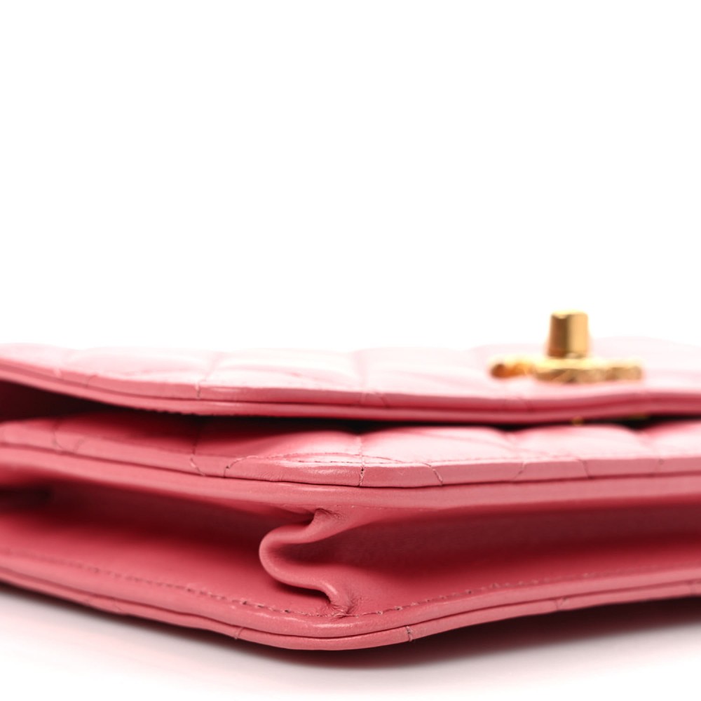 Lambskin Quilted Pillow Crush Wallet On Chain WOC Pink