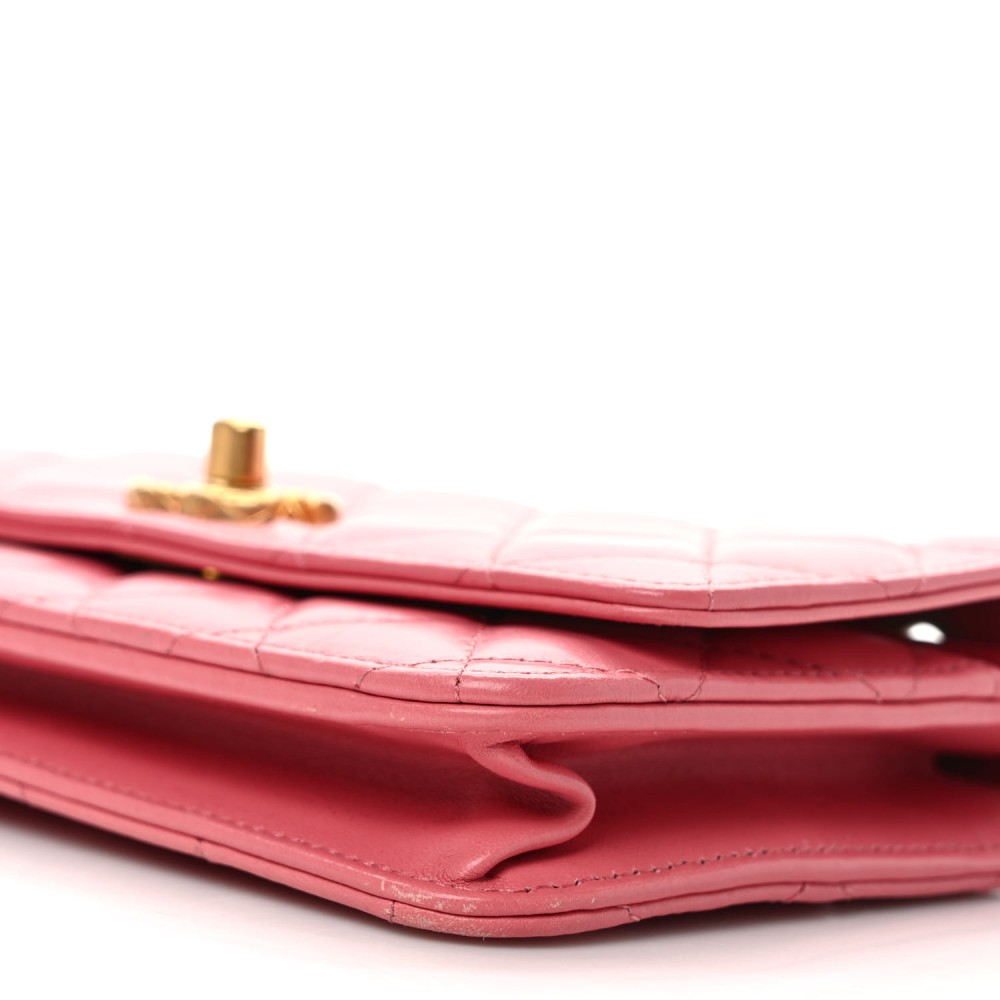 Lambskin Quilted Pillow Crush Wallet On Chain WOC Pink