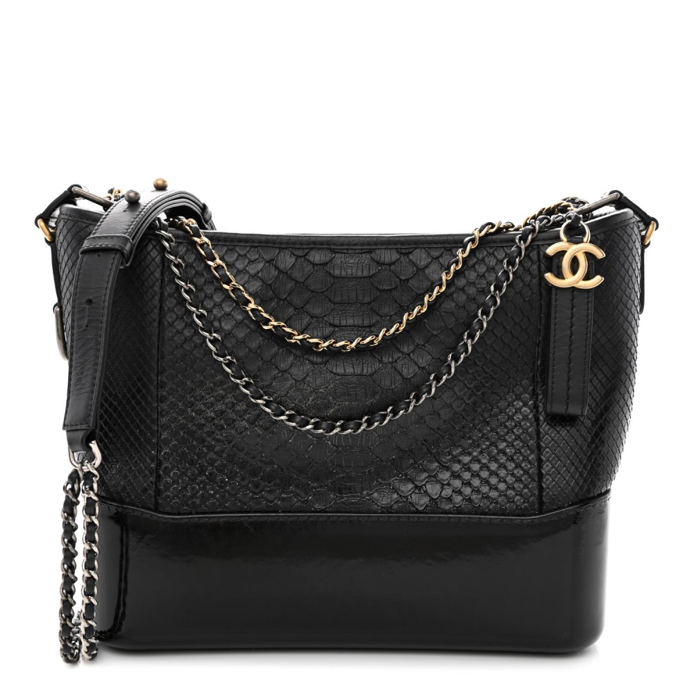 Snakeskin Medium Gabrielle Hobo Black