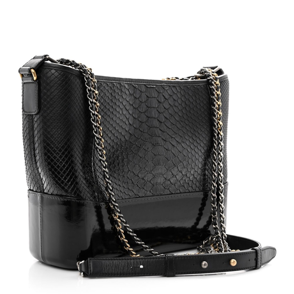 Snakeskin Medium Gabrielle Hobo Black