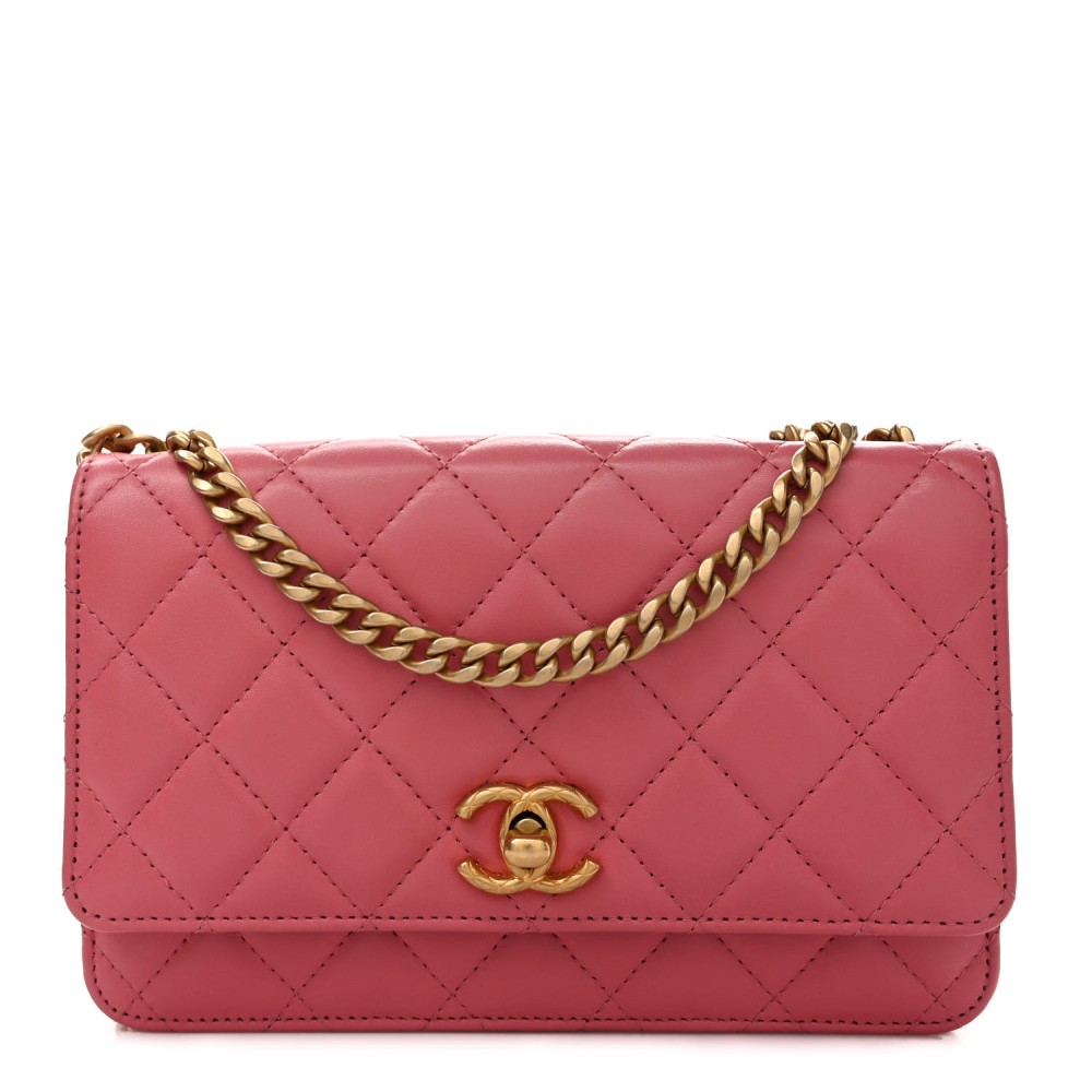 Lambskin Quilted Pillow Crush Wallet On Chain WOC Pink