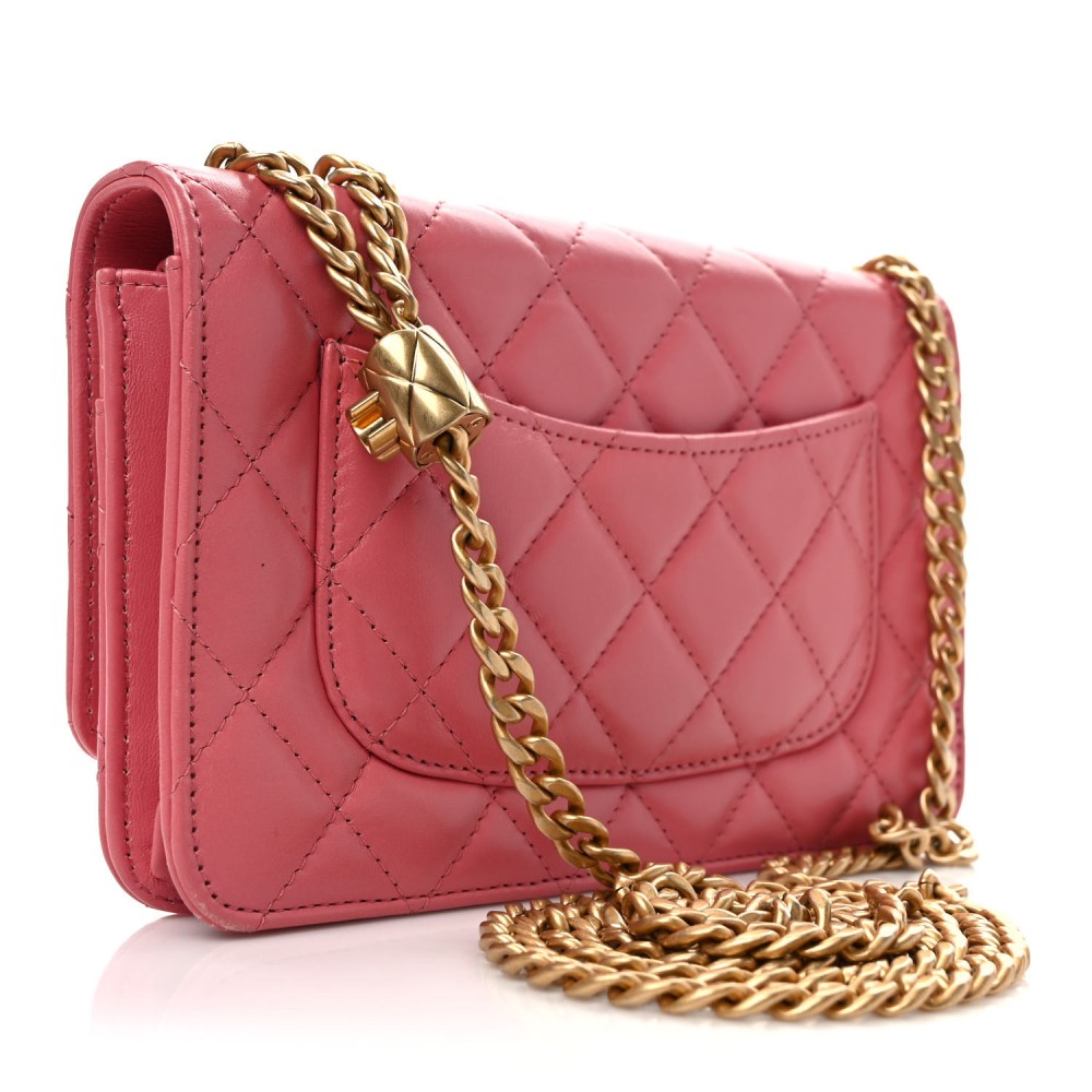 Lambskin Quilted Pillow Crush Wallet On Chain WOC Pink