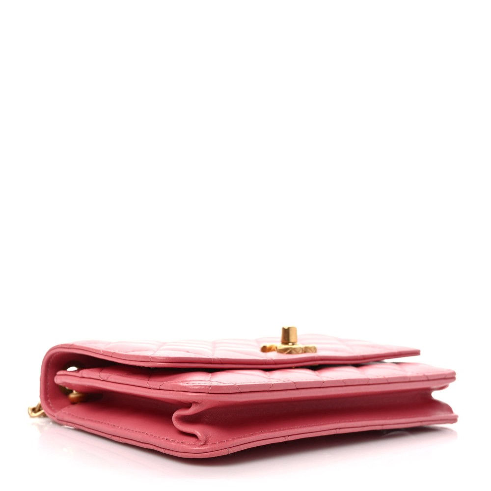 Lambskin Quilted Pillow Crush Wallet On Chain WOC Pink