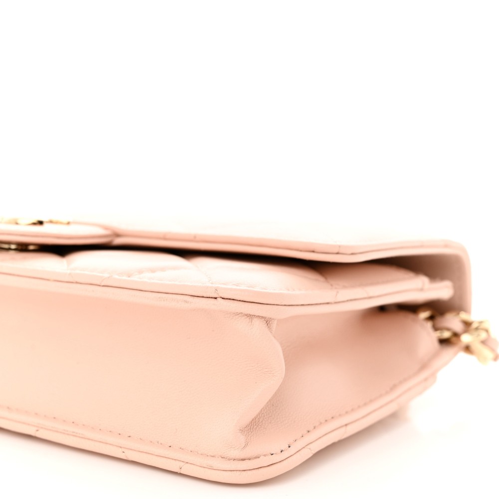 Lambskin Resin Bi-Color Quilted Wallet On Chain WOC Light Beige