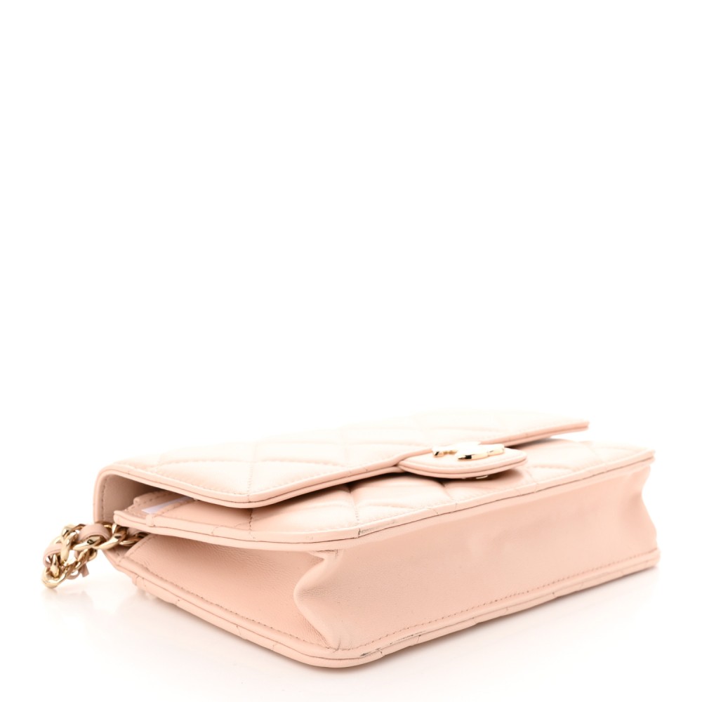 Lambskin Resin Bi-Color Quilted Wallet On Chain WOC Light Beige