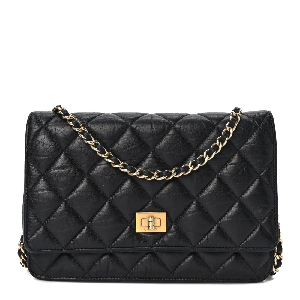 Aged Calfskin Quilted Reissue Wallet On Chain WOC Black