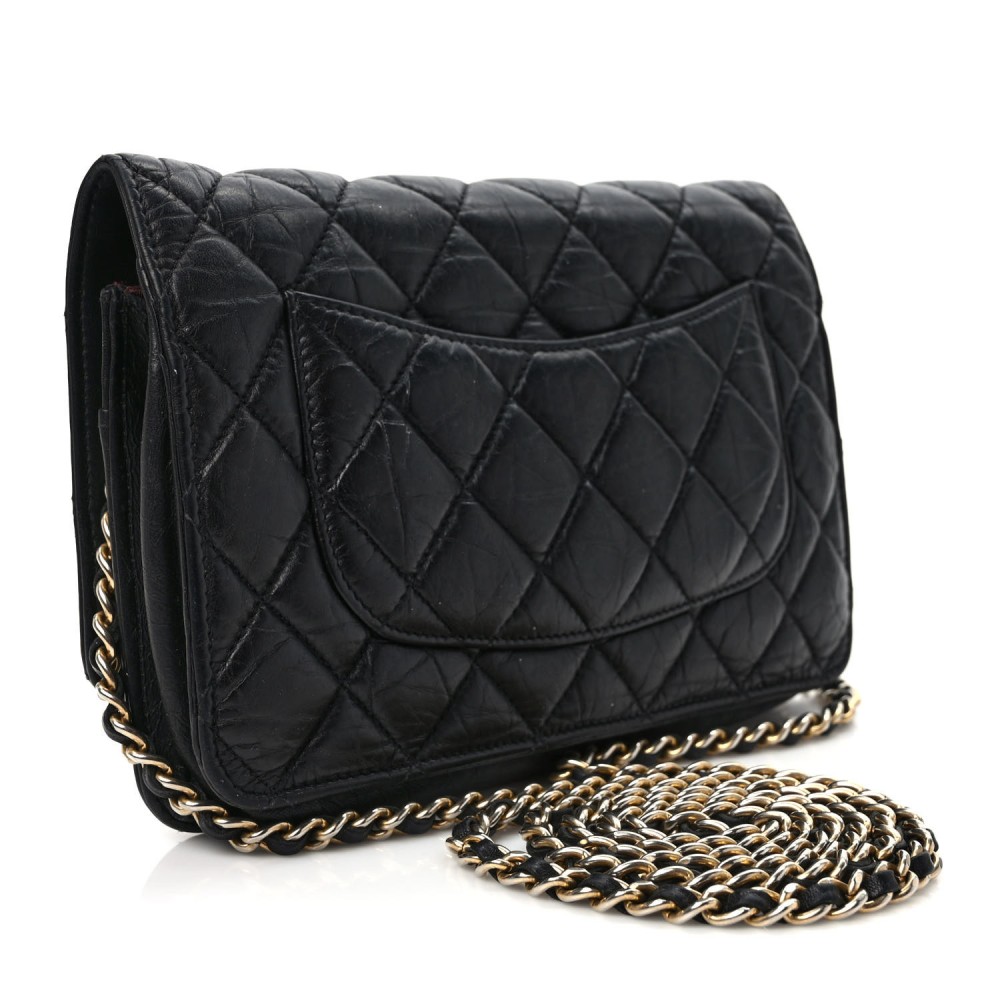 Aged Calfskin Quilted Reissue Wallet On Chain WOC Black