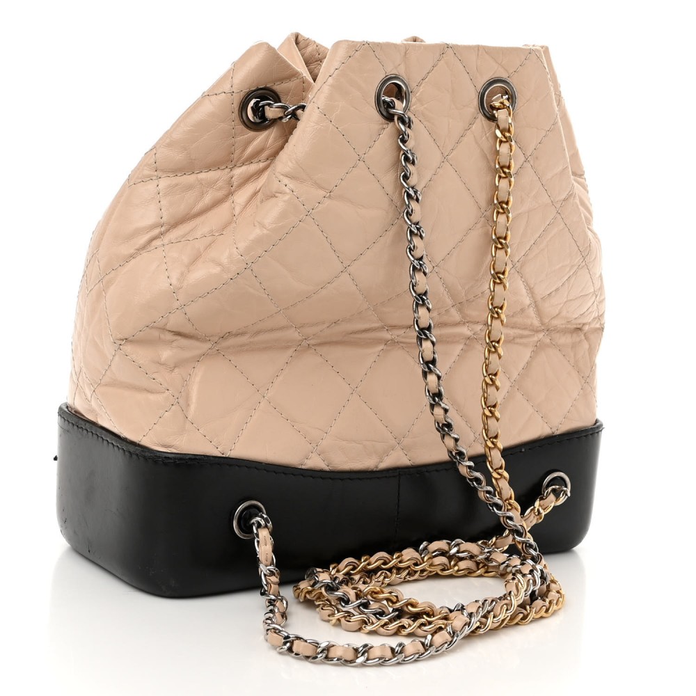 Aged Calfskin Quilted Small Gabrielle Backpack Beige Black