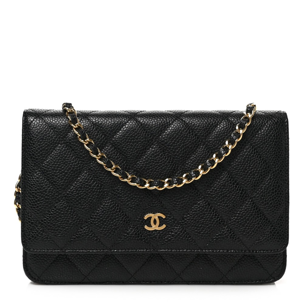 Caviar Quilted Wallet on Chain WOC Black