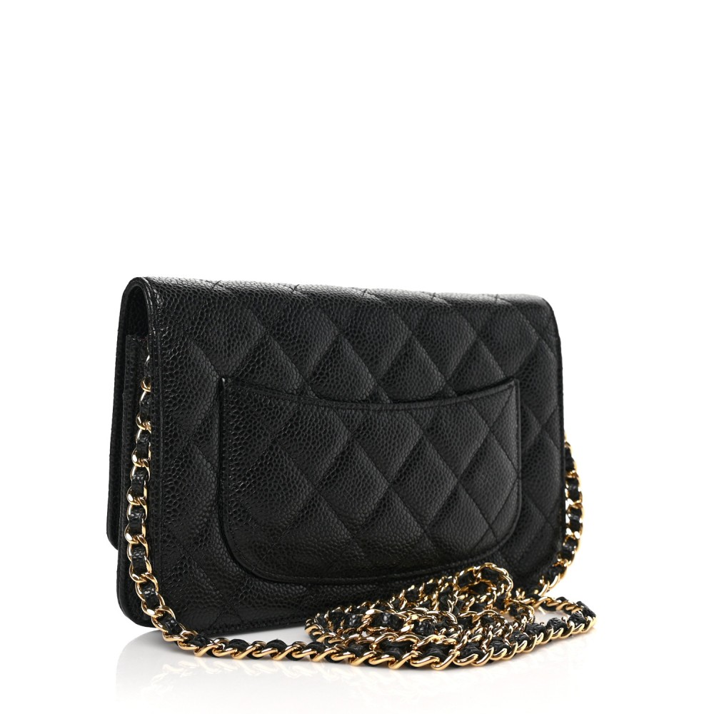 Caviar Quilted Wallet on Chain WOC Black