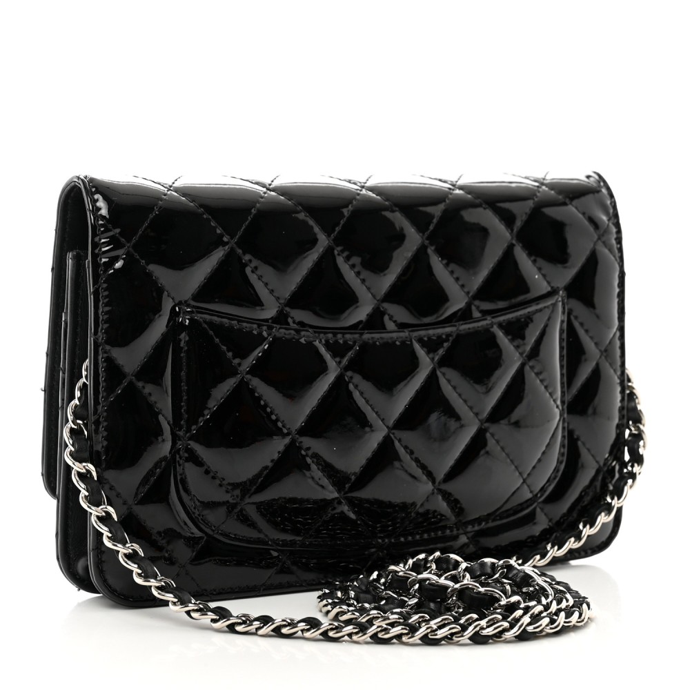 Patent Quilted Wallet On Chain WOC Black