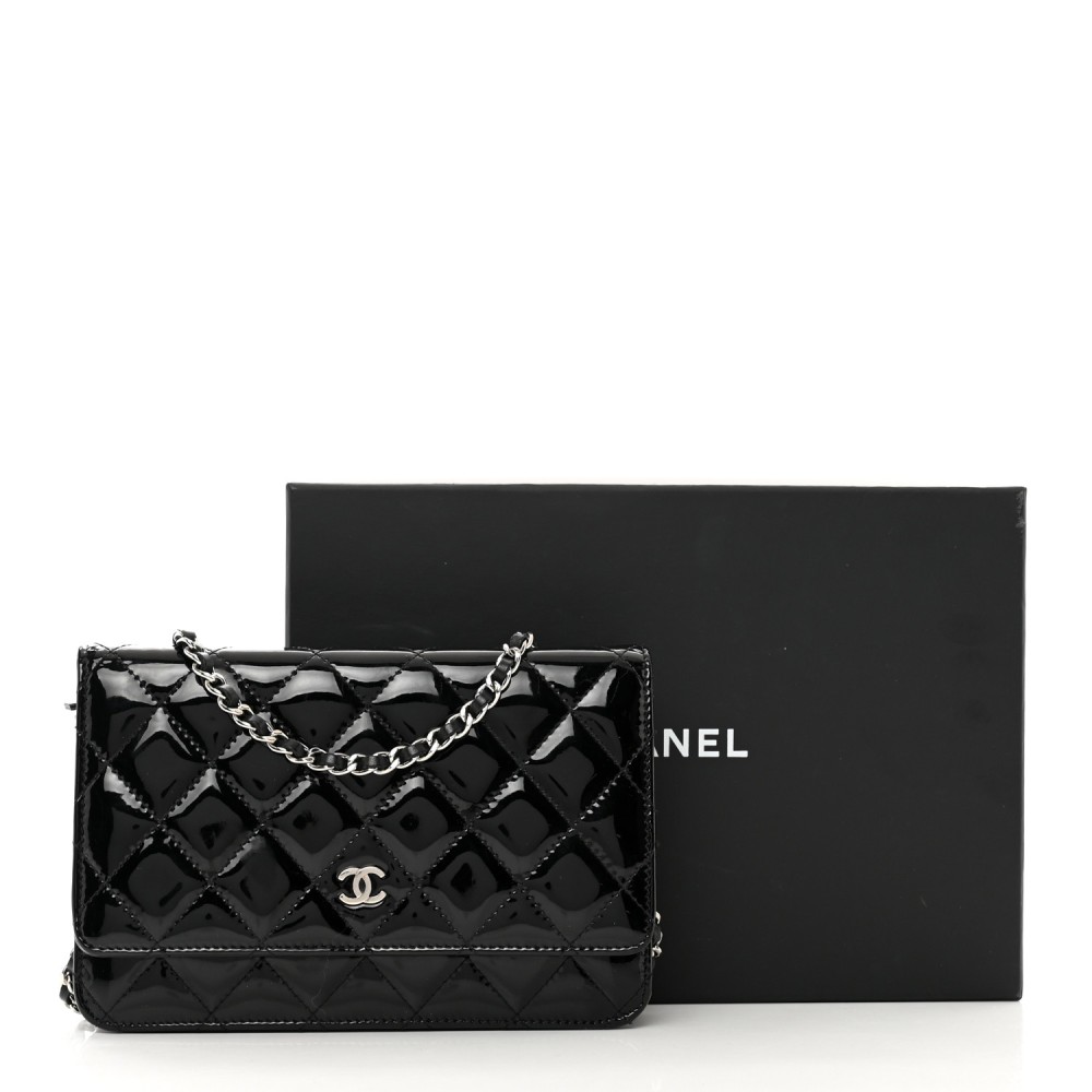 Patent Quilted Wallet On Chain WOC Black