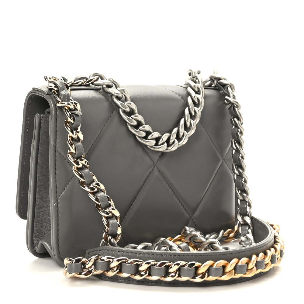 Lambskin Quilted Chanel 19 Wallet On Chain WOC Dark Grey