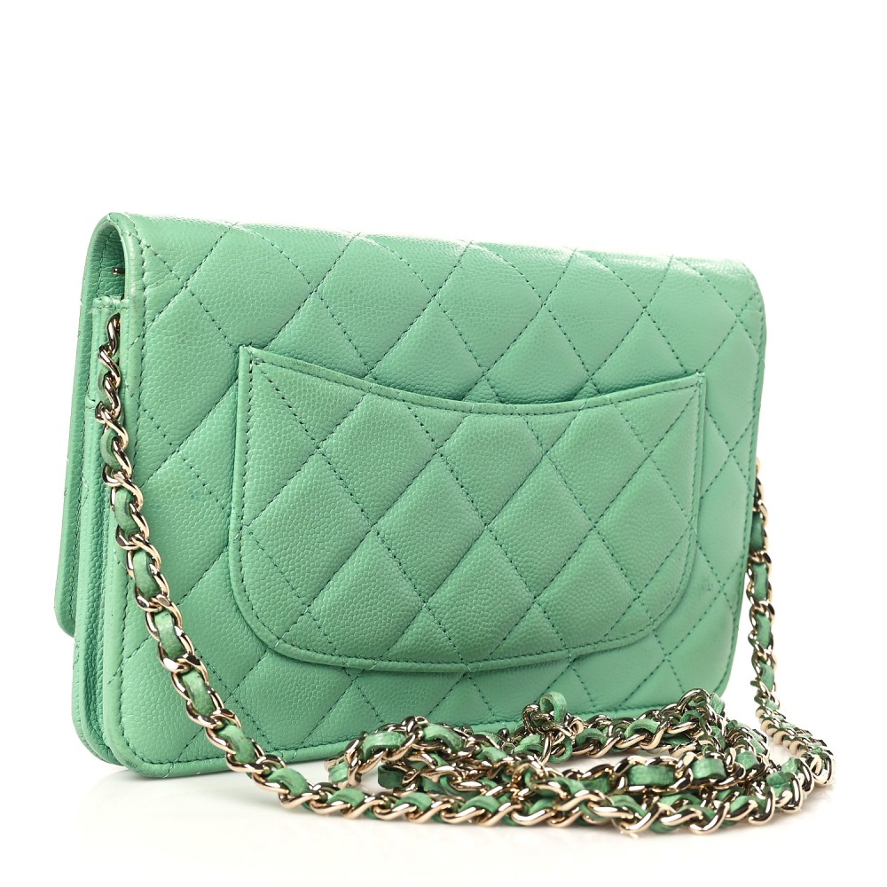 Caviar Quilted Wallet on Chain WOC Green