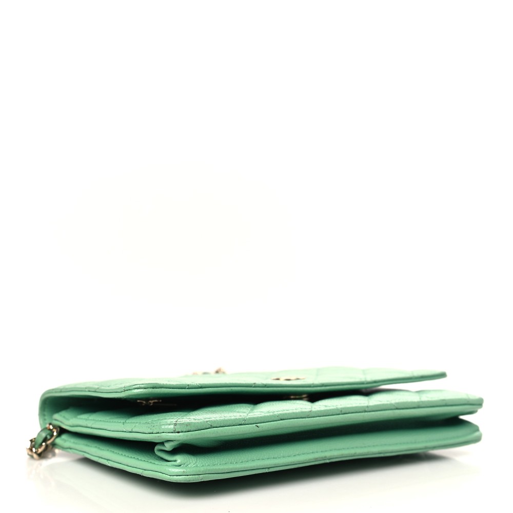 Caviar Quilted Wallet on Chain WOC Green