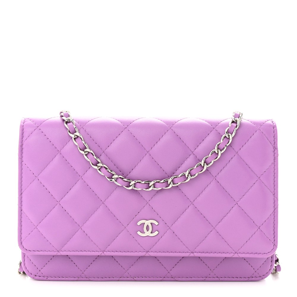 Lambskin Quilted Wallet On Chain WOC Purple