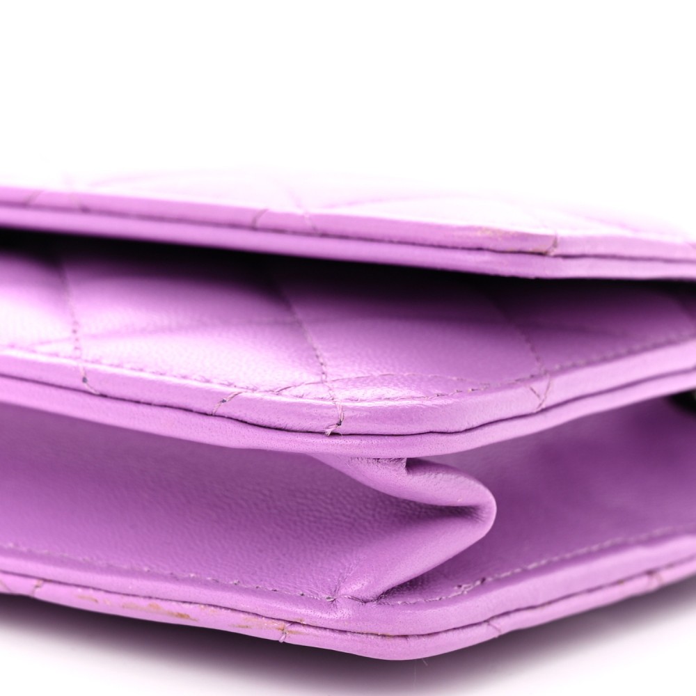 Lambskin Quilted Wallet On Chain WOC Purple