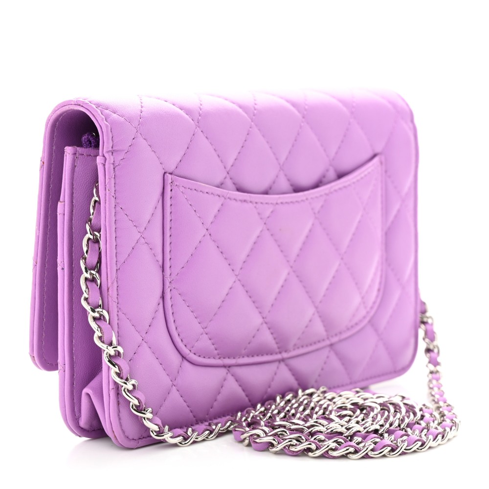 Lambskin Quilted Wallet On Chain WOC Purple