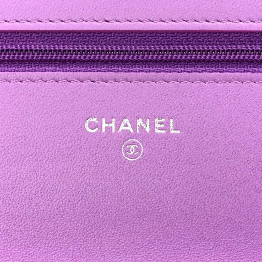 Lambskin Quilted Wallet On Chain WOC Purple