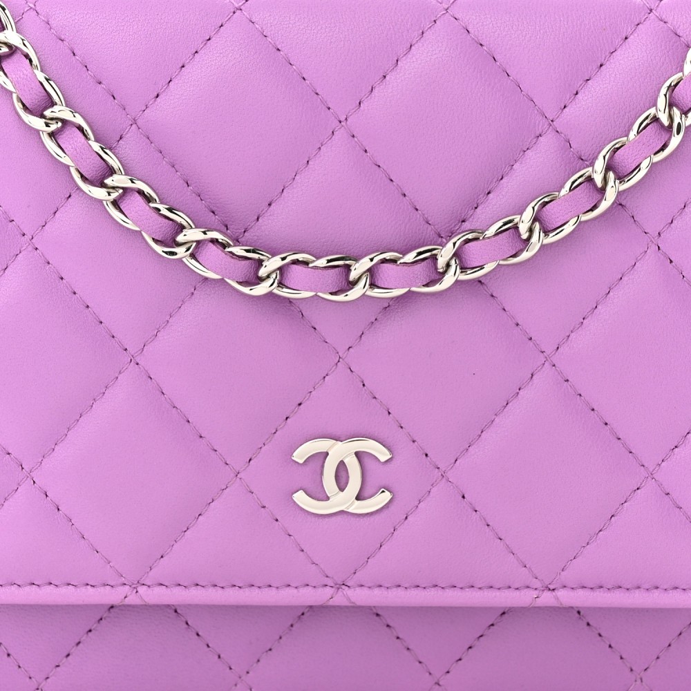 Lambskin Quilted Wallet On Chain WOC Purple