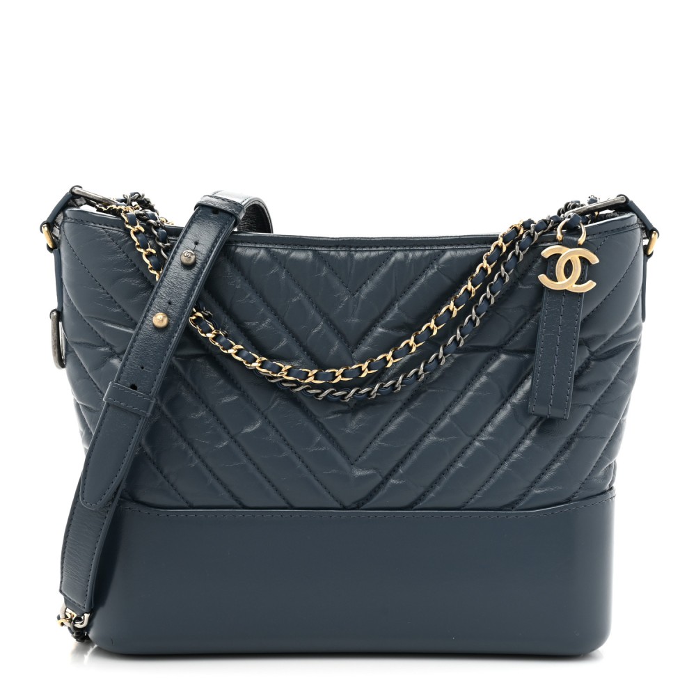 Aged Calfskin Chevron Quilted Medium Gabrielle Hobo Navy