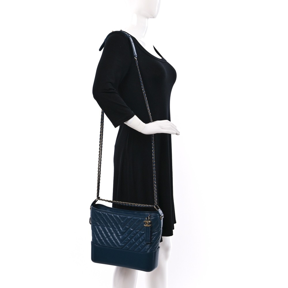 Aged Calfskin Chevron Quilted Medium Gabrielle Hobo Navy