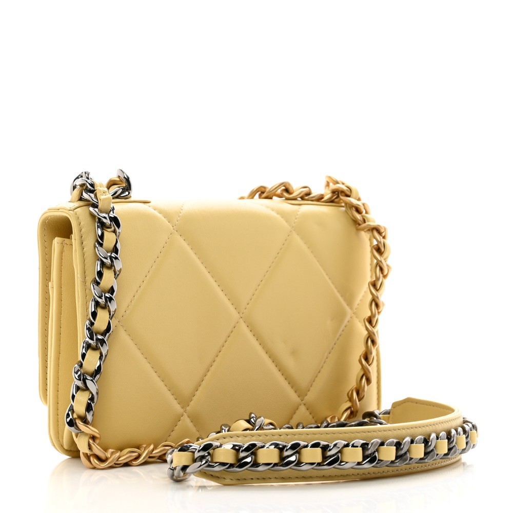 Lambskin Quilted Chanel 19 Wallet On Chain WOC Yellow