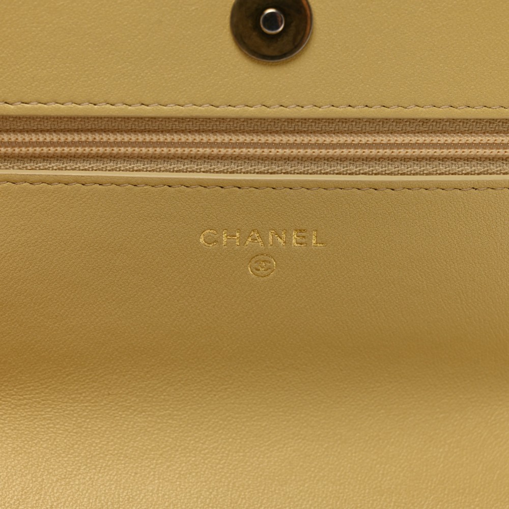 Lambskin Quilted Chanel 19 Wallet On Chain WOC Yellow