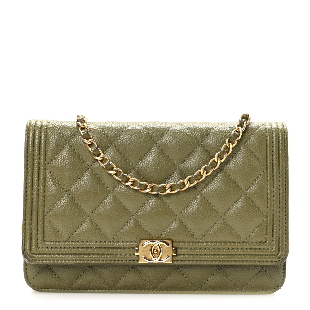 Caviar Quilted Boy Wallet On Chain WOC Light Green