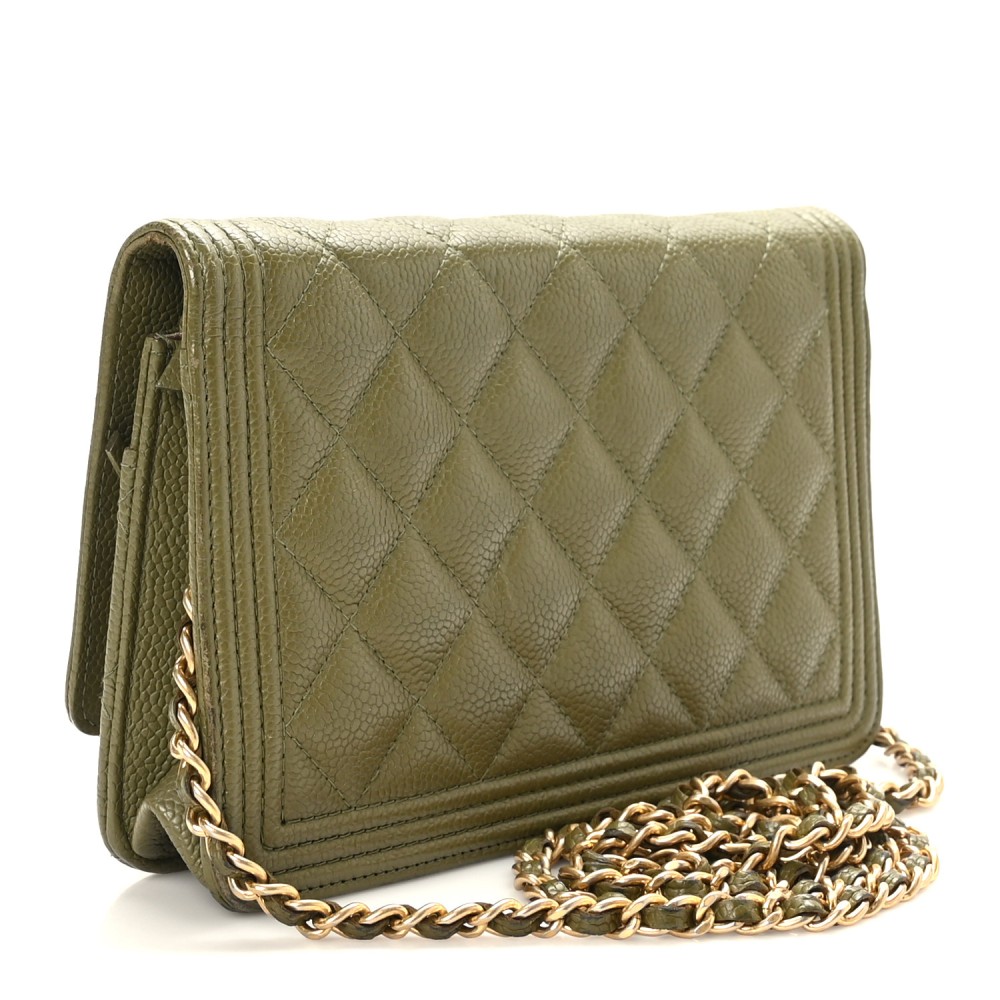 Caviar Quilted Boy Wallet On Chain WOC Light Green