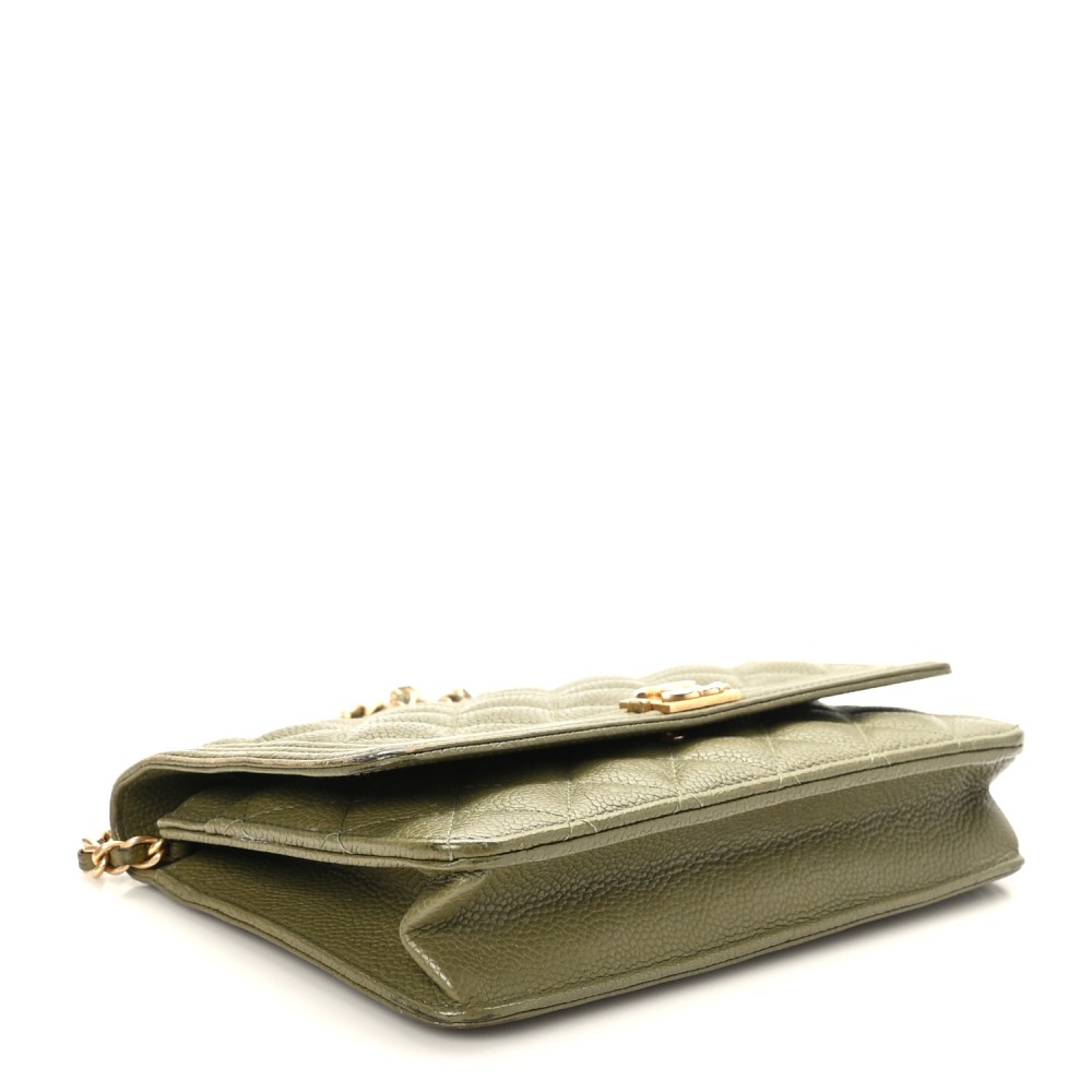 Caviar Quilted Boy Wallet On Chain WOC Light Green