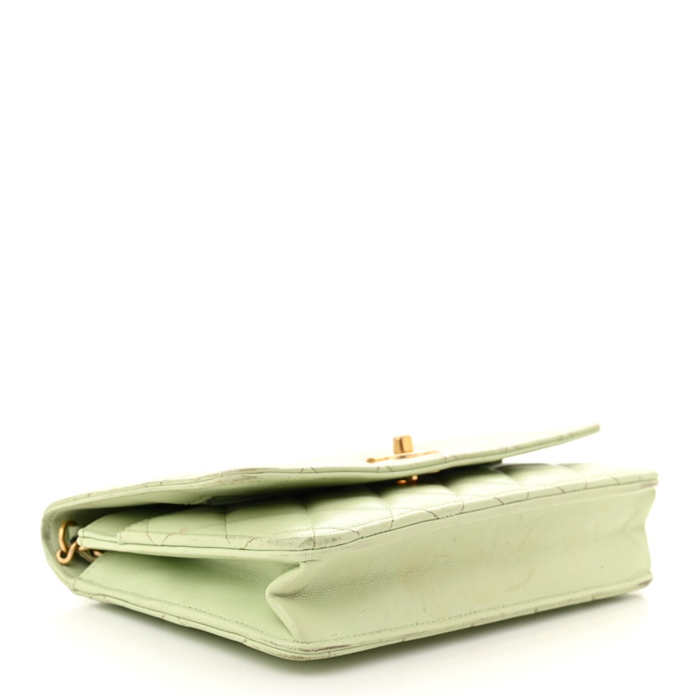 Lambskin Quilted CC Pearl Crush Wallet on Chain WOC Light Green