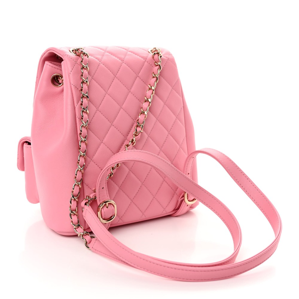 Calfskin Quilted Medium Duma Pockets Drawstring Backpack Pink