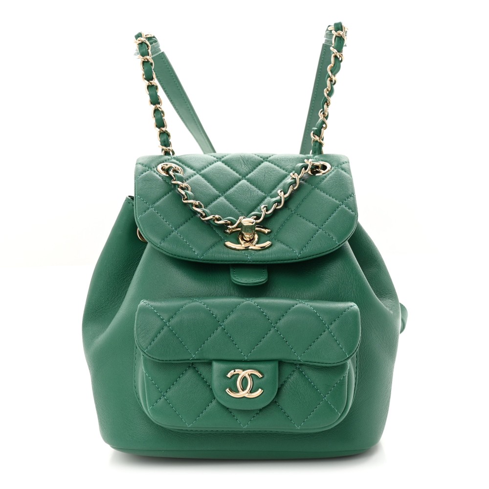 Lambskin Quilted Small Duma Drawstring Backpack Green